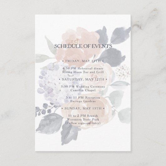 Eenvoudig rustiek bloemenbruiloft schema van evene informatiekaartje (Voorkant)