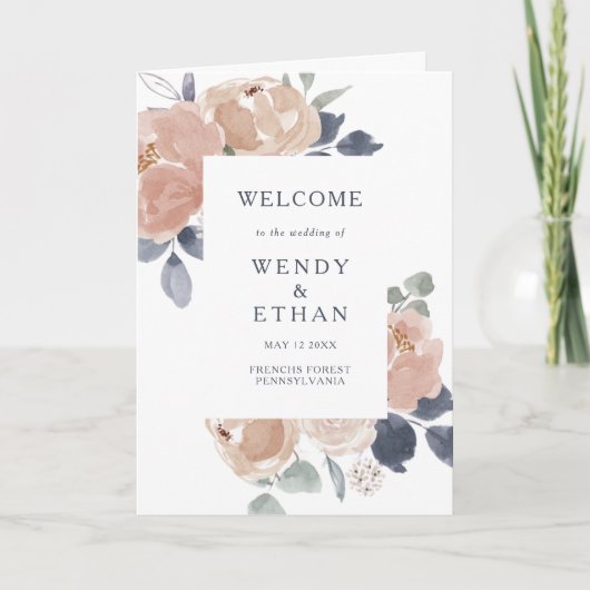 Eenvoudig rustiek bloemengevouwen bruiloft program programma (Voorkant)