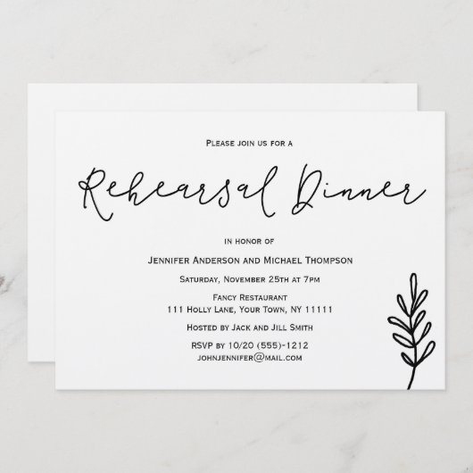 Eenvoudig rustiek botanisch blad repetitie diner kaart (Voorkant / Achterkant)