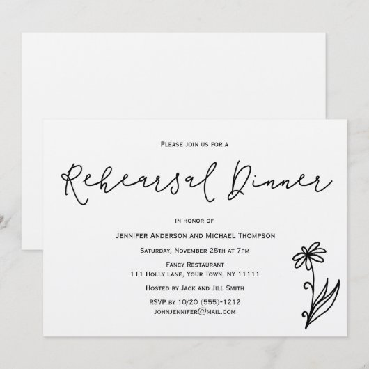 Eenvoudig rustiek Botanisch Bloemen repetitie dine Kaart (Voorkant / Achterkant)