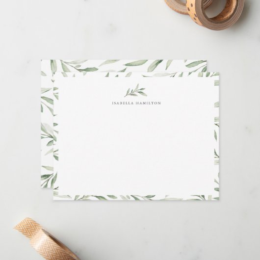 Eenvoudig rustiek groen Gepersonaliseerd briefpapi Notitiekaartje (Voorkant / Achterkant in situ)