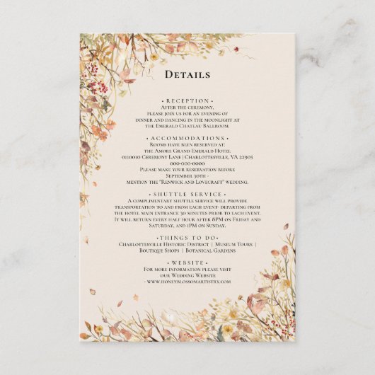 Eenvoudig Rustiek Herfst Beige Trouw Monogram Deta Informatiekaartje (Voorkant)