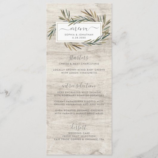 Eenvoudig rustiek hout Botanisch Kruid Wedding Men Menu (Voorkant)