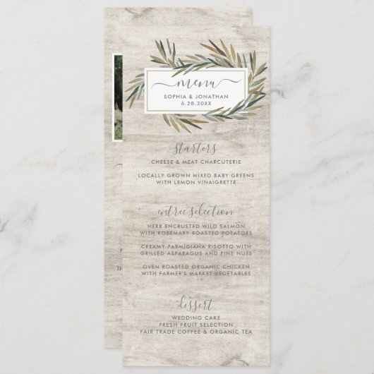 Eenvoudig rustiek hout Botanisch Kruid Wedding Men Menu (Voorkant / Achterkant)