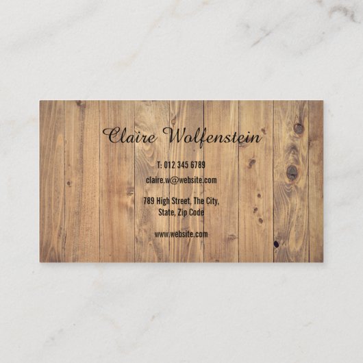 Eenvoudig rustiek hout effect visitekaartje (Achterkant)