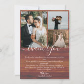 Eenvoudig rustiek hout Elegant Script 5 foto's bru Bedankkaart (Achterkant)