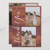 Eenvoudig rustiek hout Elegant Script 5 foto's bru Bedankkaart (Voorkant / Achterkant)