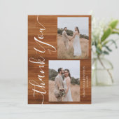 Eenvoudig rustiek hout Elegant Script 5 foto's bru Bedankkaart (Staand voorkant)