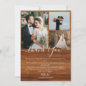 Eenvoudig rustiek hout Elegant Script 5 foto's bru Bedankkaart (Achterkant)