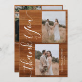 Eenvoudig rustiek hout Elegant Script 5 foto's bru Bedankkaart (Voorkant / Achterkant)
