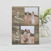 Eenvoudig rustiek hout Elegant Script 5 foto's bru Bedankkaart (Staand voorkant)