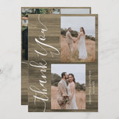 Eenvoudig rustiek hout Elegant Script 5 foto's bru Bedankkaart (Voorkant / Achterkant)