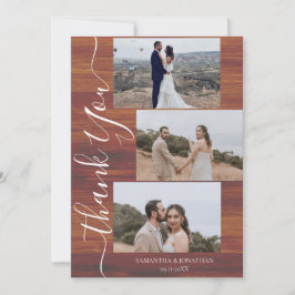 Eenvoudig rustiek hout Elegant Script 6 foto's bru Bedankkaart