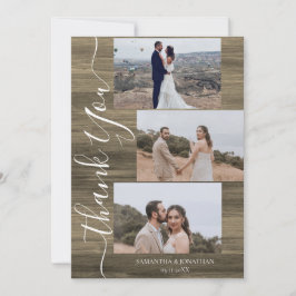 Eenvoudig rustiek hout Elegant Script 6 foto's bru Bedankkaart