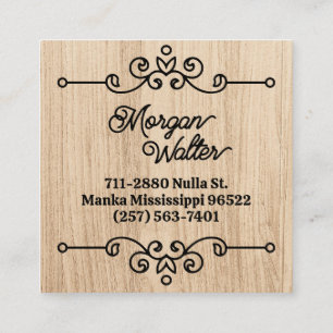 Eenvoudig Rustiek Houten Bloemmotief Monogram Vint Vierkante Visitekaartje