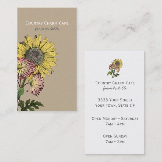 Eenvoudig Rustiek Kraft Papier Zonnebloem Visiteka Visitekaartje (Voorkant / Achterkant)
