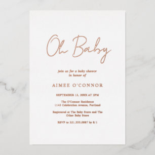 Eenvoudig Rustiek Schrift Elegante Baby Shower Roz Folie Uitnodiging