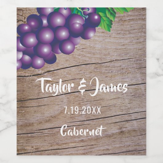 Eenvoudig rustiek schuurhout met druiven wijn etiket (Enkel label)