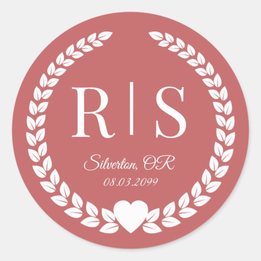 Eenvoudig rustiek stoffig Roos monogram Ronde Sticker (Voorkant)