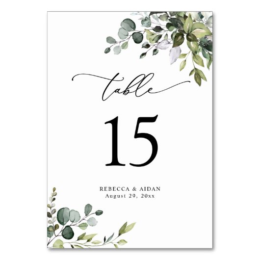 Eenvoudig Rustig Eucalyptus Greenery Table Number Kaart (Achterkant)