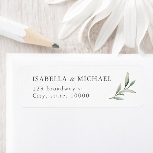 Eenvoudig rustig greenery trouwadres etiket (Insitu)