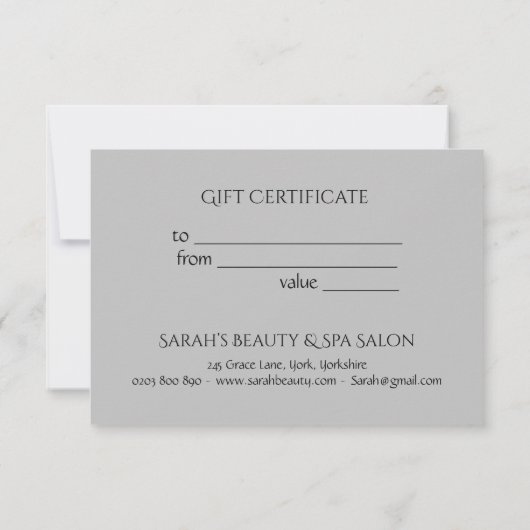 Eenvoudig Rustig Grijze, aangepast cadeaubon (Achterkant)