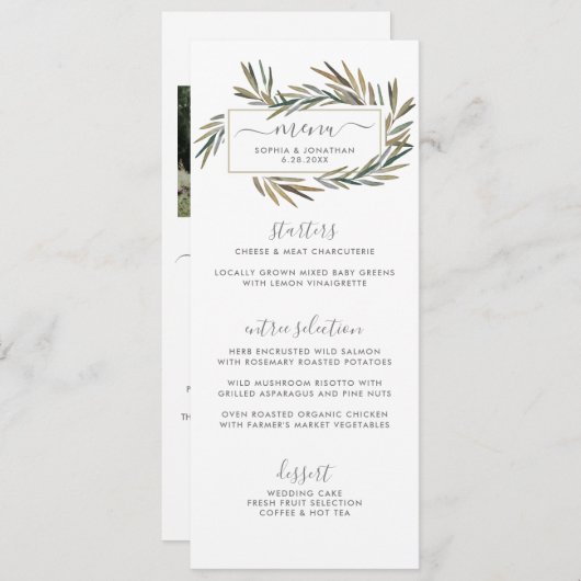 Eenvoudig Rustig Natural Botanical Herb Wedding Me Menu (Voorkant / Achterkant)