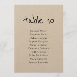 Eenvoudig rustig tabelnummer met zitplaats kaart