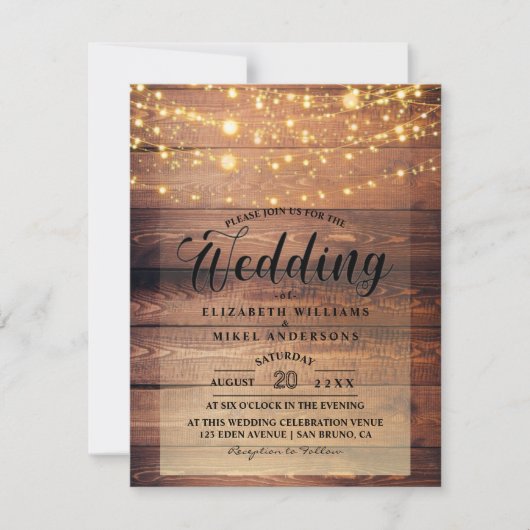 Eenvoudig Rustige Natural Wood Lights String bruil Kaart (Voorkant)