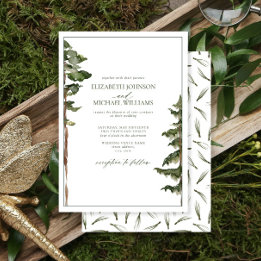 Eenvoudig Rustisch Groene Pine Tree Forest Weddens Kaart