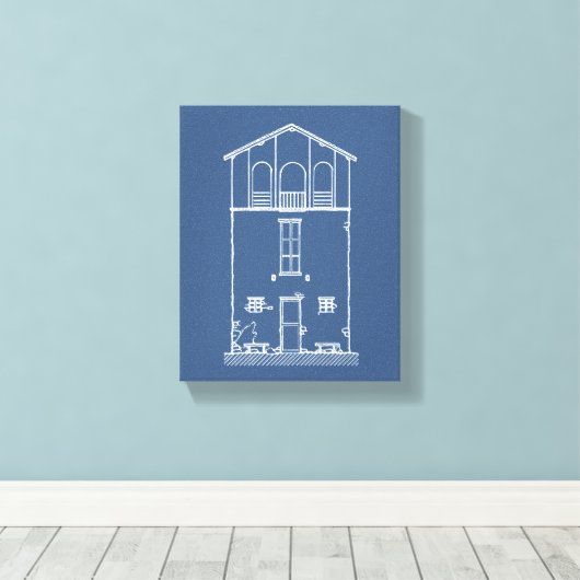 Eenvoudig Rustisch huis Modern Blueprint | Navy Bl Canvas Afdruk (Insitu (Houten vloer))