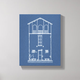 Eenvoudig Rustisch huis Modern Blueprint   Navy Bl Canvas Afdruk