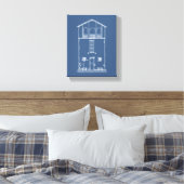 Eenvoudig Rustisch huis Modern Blueprint | Navy Bl Canvas Afdruk (Insitu (Slaapkamer))