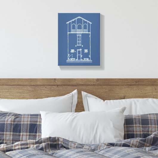 Eenvoudig Rustisch huis Modern Blueprint | Navy Bl Canvas Afdruk (Insitu (Slaapkamer))