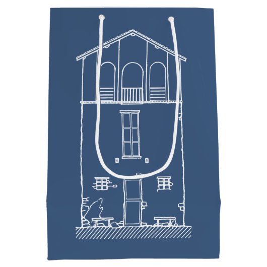 Eenvoudig Rustisch huis Modern Blueprint | Navy Bl Medium Cadeauzakje (Achterkant)