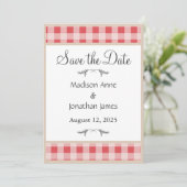 Eenvoudig Rustisch Rustisch Land Red Play Gingham Save The Date (Staand voorkant)