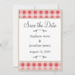 Eenvoudig Rustisch Rustisch Land Red Play Gingham Save The Date