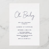 Eenvoudig Rustisch script elegant Baby shower Silv Folie Uitnodiging (Voorkant)