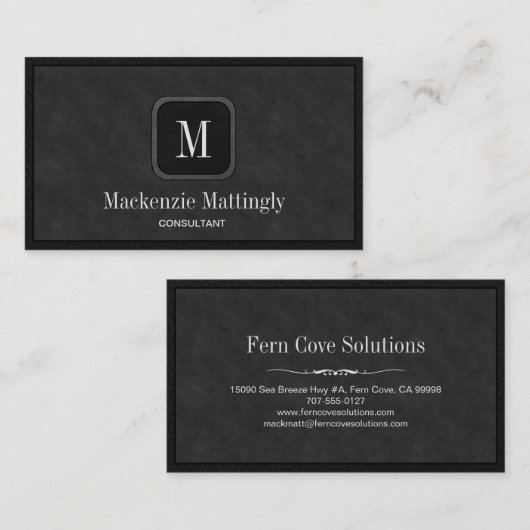 Eenvoudig Rustisch zwart  lederen monogram Visitekaartje (Voorkant / Achterkant)