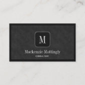 Eenvoudig Rustisch zwart  lederen monogram Visitekaartje (Voorkant)