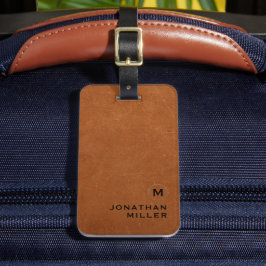 Eenvoudig Sable Leather Gold Monogram Bagagelabel