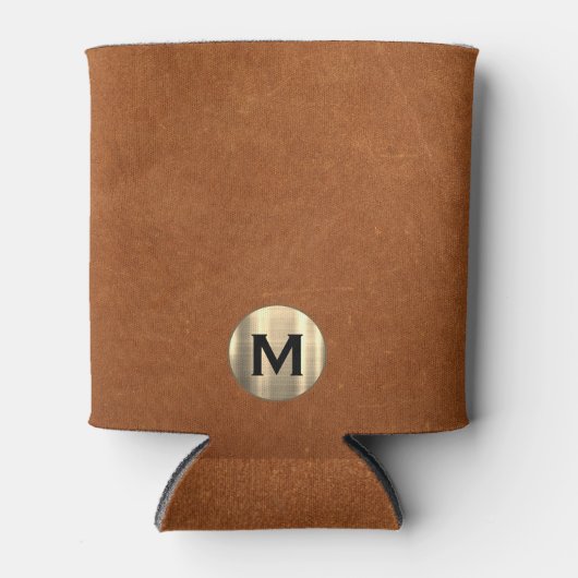 Eenvoudig Sable Leather Gold Monogram Blikjeskoeler (Voorkant)