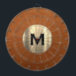 Eenvoudig Sable Leather Gold Monogram Dartbord<br><div class="desc">Moderne dartboard met een geborsteld metallisch goudmonogram met een klassiek initiaal voor bloktypografie op een zachtbruine ledertextuur. Personaliseer met monogram initiaal; het gebruik past menu aan om achtergrondkleur of typografie te veranderen.</div>