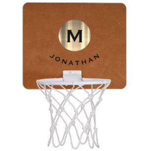 Eenvoudig Sable Leather Gold Monogram Mini Basketbalbord