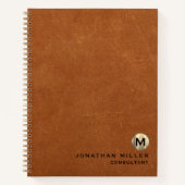 Eenvoudig Sable Leather Gold Monogram Notitieboek (Voorkant)