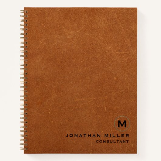 Eenvoudig Sable Leather Gold Monogram Notitieboek (Voorkant)