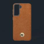 Eenvoudig Sable Leather Gold Monogram Samsung Galaxy Hoesje<br><div class="desc">Eenvoudige monogrammaticale telefoonbehuizing is voorzien van een modern design met een geborsteld metalen goudembleem op een zachtbruin lederen getextureerde achtergrond.</div>