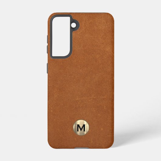 Eenvoudig Sable Leather Gold Monogram Samsung Galaxy Hoesje (Achterkant)