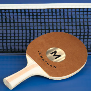 Eenvoudig Sable Leather Gold Monogram Tafeltennisbatje