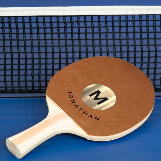 Eenvoudig Sable Leather Gold Monogram Tafeltennisbatje (Insitu)
